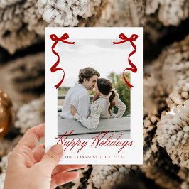 Red Holiday Hand Drawing Whimsical Bows Feiertagskarte