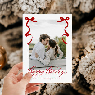 Red Holiday Hand Drawing Whimsical Bows Feiertagskarte