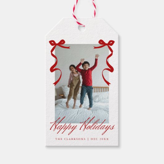 Red Holiday Hand Drawing Whimsical Bows Geschenkanhänger (Vorderseite)