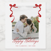 Red Holiday Hand Drawing Whimsical Bows Weinetikett (Einzelnes Label)