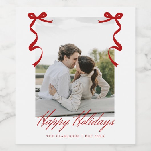 Red Holiday Hand Drawing Whimsical Bows Weinetikett (Einzelnes Label)