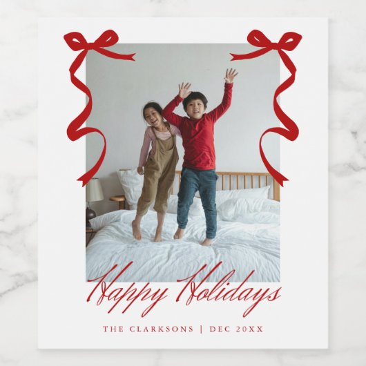 Red Holiday Hand Drawing Whimsical Bows Weinetikett (Einzelnes Label)