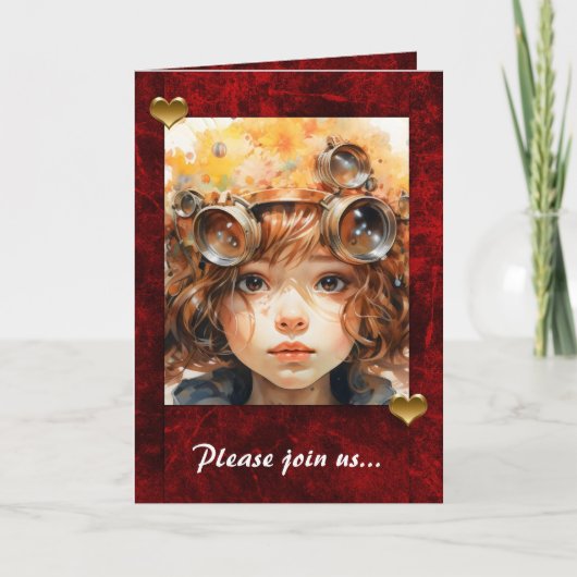 Red Holiday Hearts mit Foto Inhaber Einladung (Vorderseite)