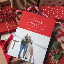 Red Holiday Kariert Foto Weihnachtskarte Feiertagskarte