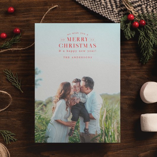 Red Holiday Kariert Foto Weihnachtskarte Feiertagskarte