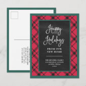 Red Holiday Kariert | Neue Ankündigung zum Zuhause Postkarte (Vorne/Hinten)