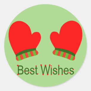 Red Holiday Mittens (Beste Wünsche) Runder Aufkleber