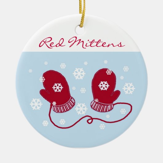Red Holiday Mittens Keramikornament (Vorne)