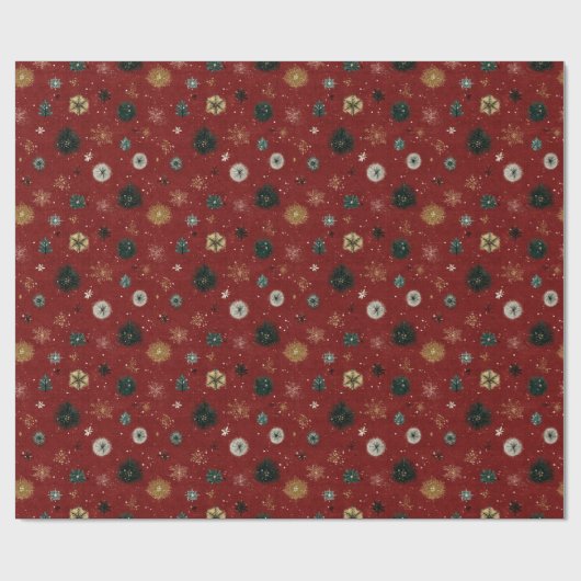 Red Holiday Pattern with Snowflakes Geschenkpapier (Flach)