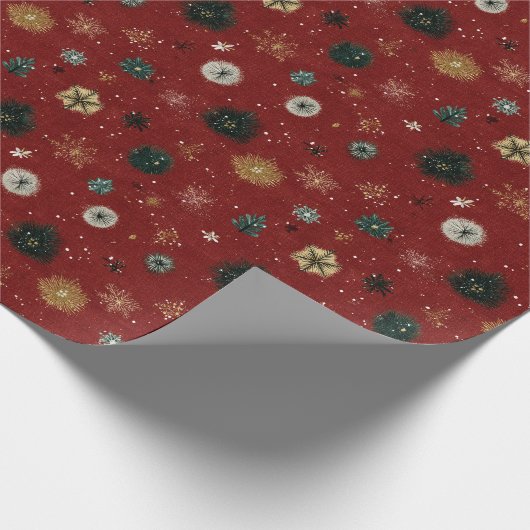 Red Holiday Pattern with Snowflakes Geschenkpapier (Ecke)
