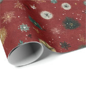 Red Holiday Pattern with Snowflakes Geschenkpapier (Rolleneckpunkt)