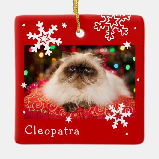 Red Holiday Pet Foto Snowflake Keramikornament (Vorderseite)