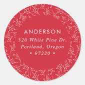 Red Holiday Rücksendeadresse Label für Winterbranc Runder Aufkleber (Vorderseite)