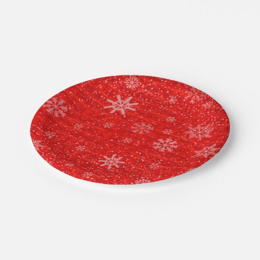 Red Holiday Snowflake Pappteller (Schrägansicht)