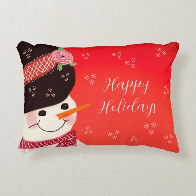 Red Holiday Snowman Accented Dekokissen (Vorderseite)
