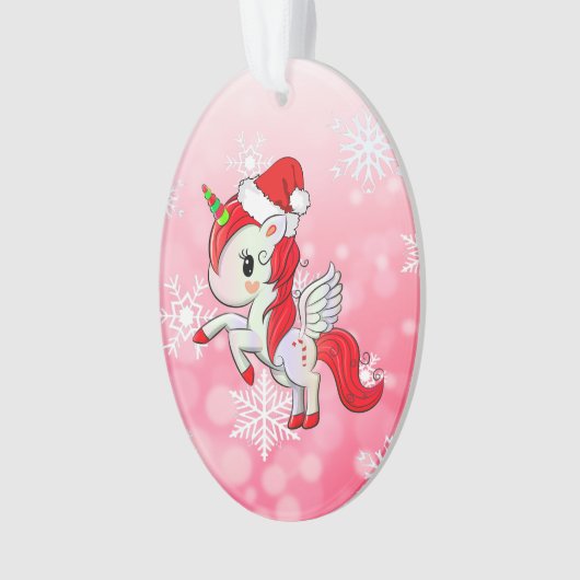 Red Holiday Unicorn und Snowflakes Weihnachten Ornament (Vorderseite)