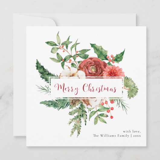 Red Holiday Watercolor Botanische Merina Weihnacht (Vorderseite)