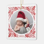 Red Holly 2 Foto mit Jahr Weihnachten Keramikornament (Links)