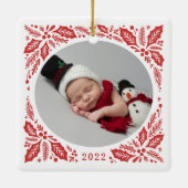 Red Holly 2 Foto mit Jahr Weihnachten Keramikornament (Rückseite)