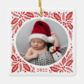 Red Holly 2 Foto mit Jahr Weihnachten Keramikornament (Vorderseite)
