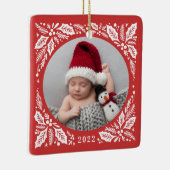 Red Holly 2 Foto mit Jahr Weihnachten Keramikornament (Rechts)