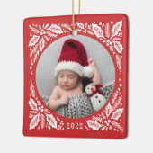 Red Holly 2 Foto mit Jahr Weihnachten Keramikornament (Links)