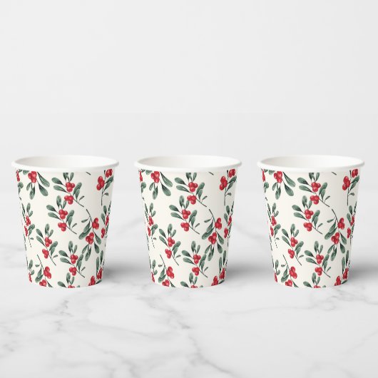 Red Holly beries Green mistletoe Blätter Pappbecher (Multi)