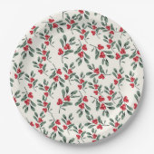 Red Holly beries Green mistletoe Blätter Pappteller (Vorderseite)