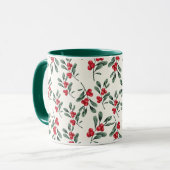 Red Holly beries Green mistletoe Blätter Tasse (Vorderseite Links)