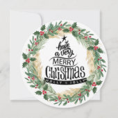 Red Holly Berries Fun Script Grüne Weihnachten (Vorderseite)