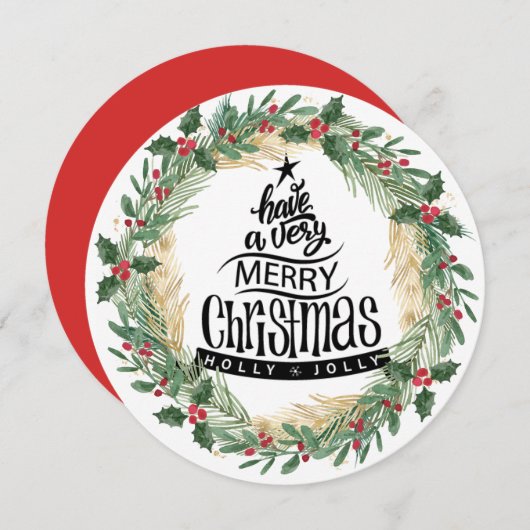 Red Holly Berries Fun Script Grüne Weihnachten (Vorne/Hinten)