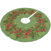 Red Holly Berries Green Pine Tree Needles Motif Polyester Weihnachtsbaumdecke (Schrägansicht)