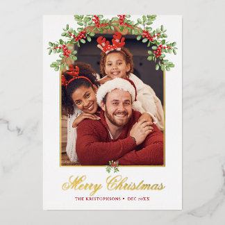 Red Holly Berry Arched Foto Folien Feiertagskarte