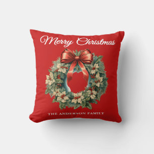 Red Holly Berry Christmas Wreath Kissen