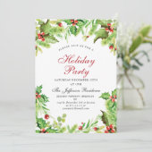 Red Holly Berry Mistletoe Weihnachtsfeier Einladung (Stehend Vorderseite)