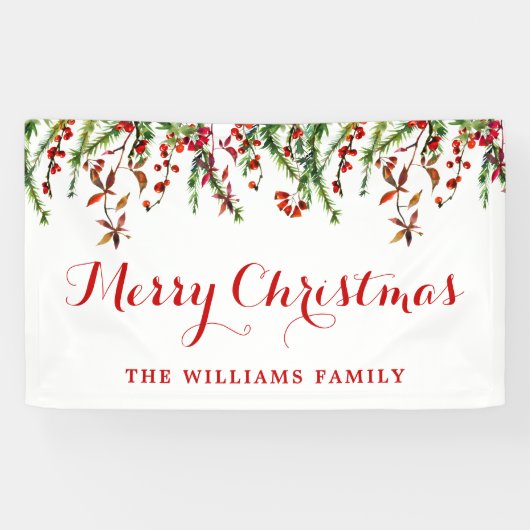 Red Holly Berry Wreath Watercolor Weihnachtsgebäck Banner (Horizontal)