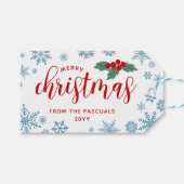 Red Holly Blue Schneeflocken Frohe Weihnachten Von Geschenkanhänger (Vorderseite (Horizontal))