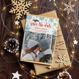 Red Holly Blue Snowflakes Foto Weihnachten Hochzei Save The Date