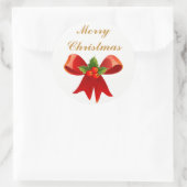 Red Holly Bow Frohe Weihnachten oder glückliche Fe Runder Aufkleber (Tasche)