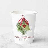 Red Holly Greenery Merry Christmas Custom Pappbecher (Vorderseite)