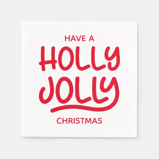 Red Holly Jolly Typografie Serviette (Vorderseite)