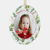 Red Holly Pattern Weihnachtsfeiertag Foto Keramik Ornament (Rechts)