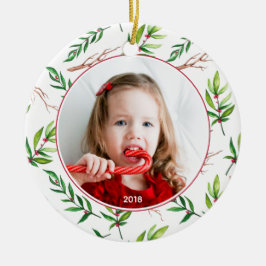 Red Holly Pattern Weihnachtsfeiertag Foto Keramik Ornament