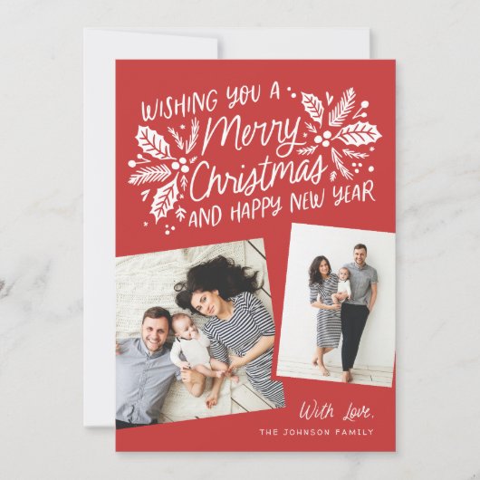 Red Holly Tilted Snapshot 2 Foto Weihnachten (Vorderseite)