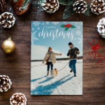 Red Holly White Snowflakes Frohe Weihnachts-Foto