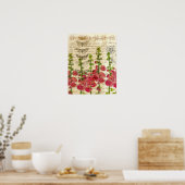 Red Hollyhocks Apple Blossom Butterfly Collage Poster (Küche)