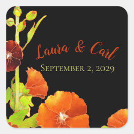 Red Hollyhocks Gastgeschenk Hochzeit Quadratischer Aufkleber