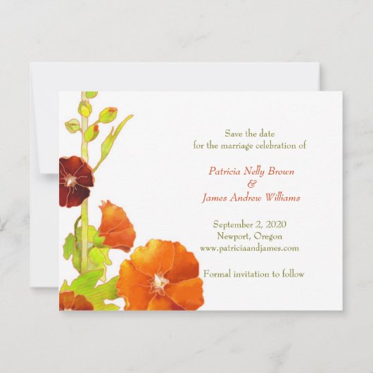 Red Hollyhocks Wedding Save the Date (Rückseite)