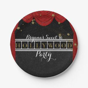 Red HOLLYWOOD Gardinen & Gold Party Custom Pappteller