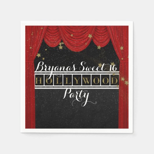 Red HOLLYWOOD Gardinen & Gold Party Custom Serviette (Vorderseite)